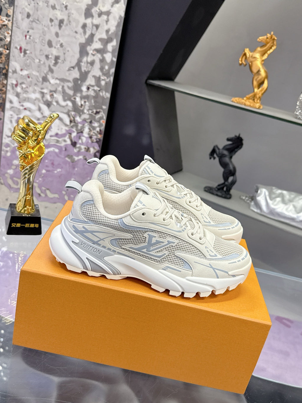 White & Silver Chunky Mesh Sneakers