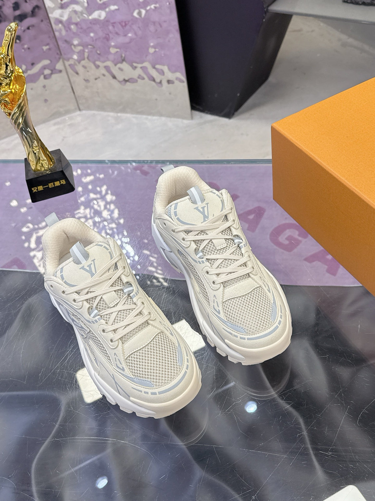 White & Silver Chunky Mesh Sneakers
