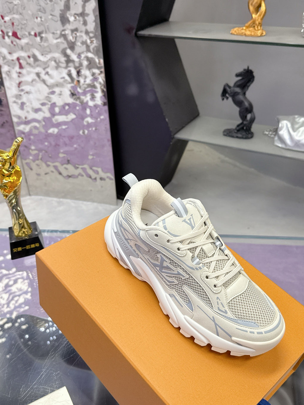 White & Silver Chunky Mesh Sneakers