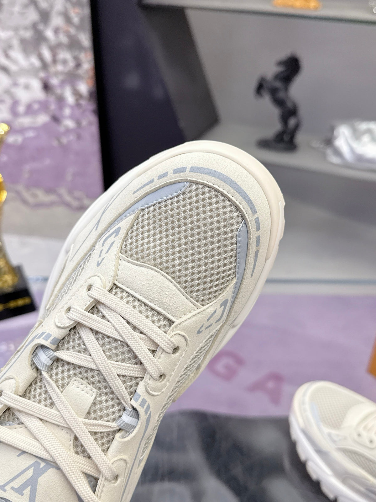 White & Silver Chunky Mesh Sneakers
