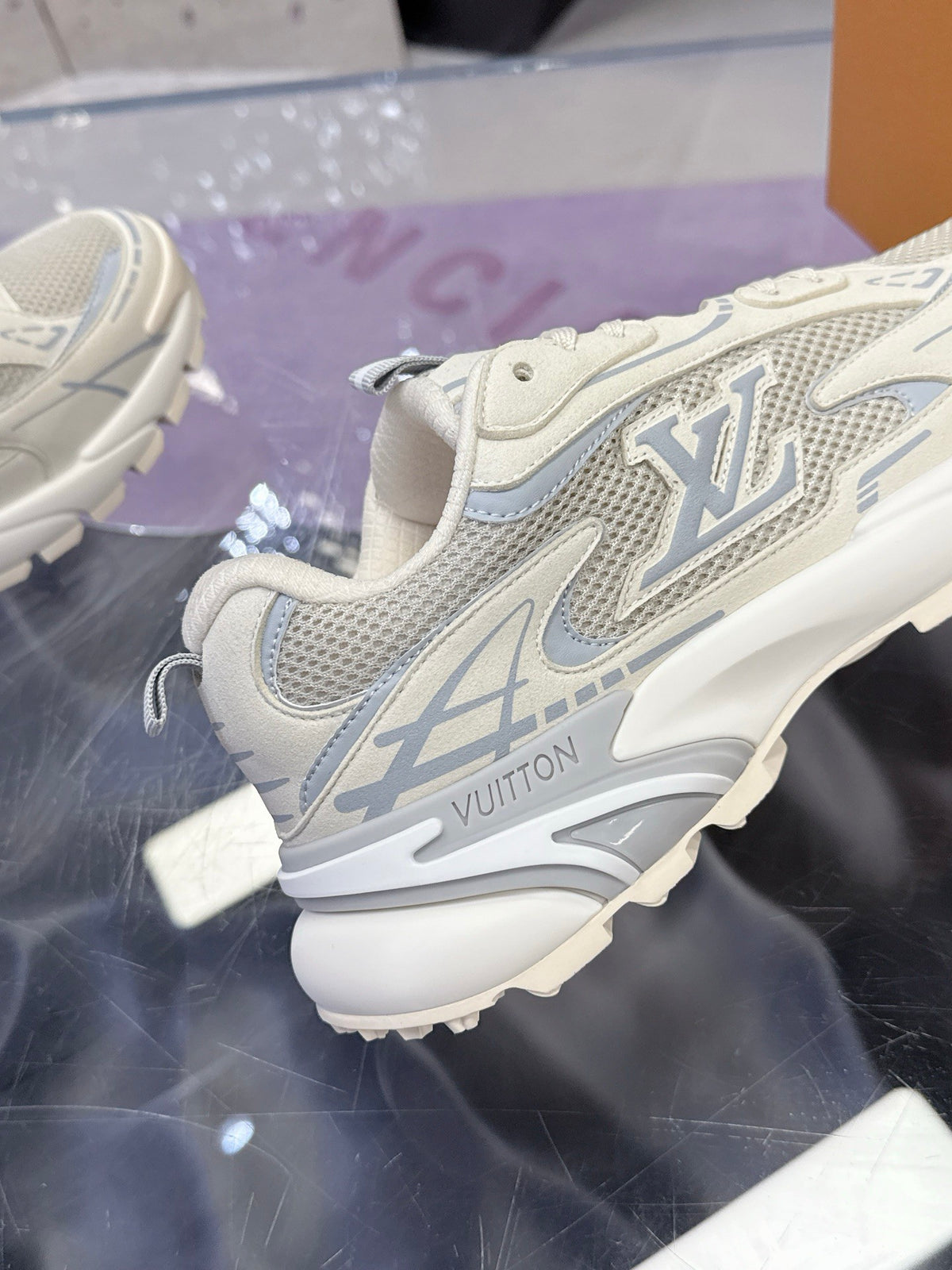White & Silver Chunky Mesh Sneakers