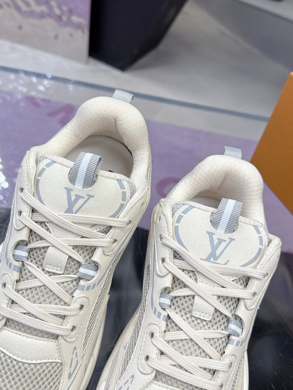 White & Silver Chunky Mesh Sneakers